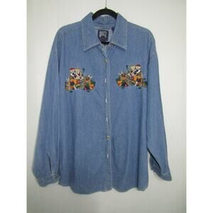 Quizz Woman Plus 24 Denim Top Fall Harvest Embroidery Bears Pumpkins 100% Cotton